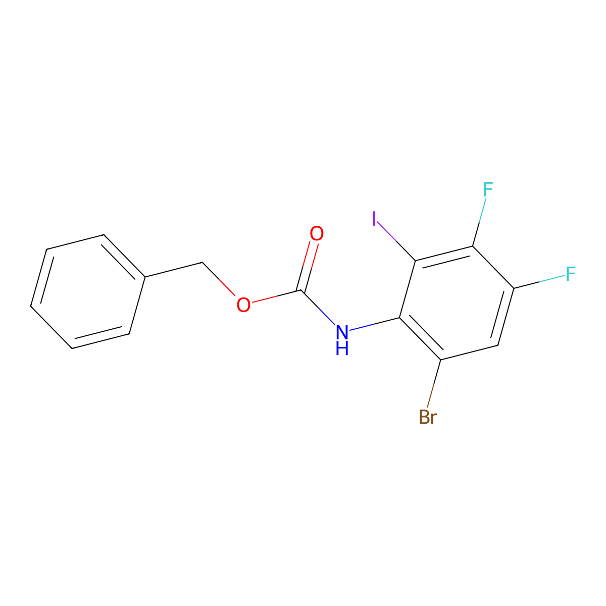 benzyl N-(6-bromo-3,4-difluoro-2-iodophenyl)carbamate molecular structure, CAS 2680666-75-3