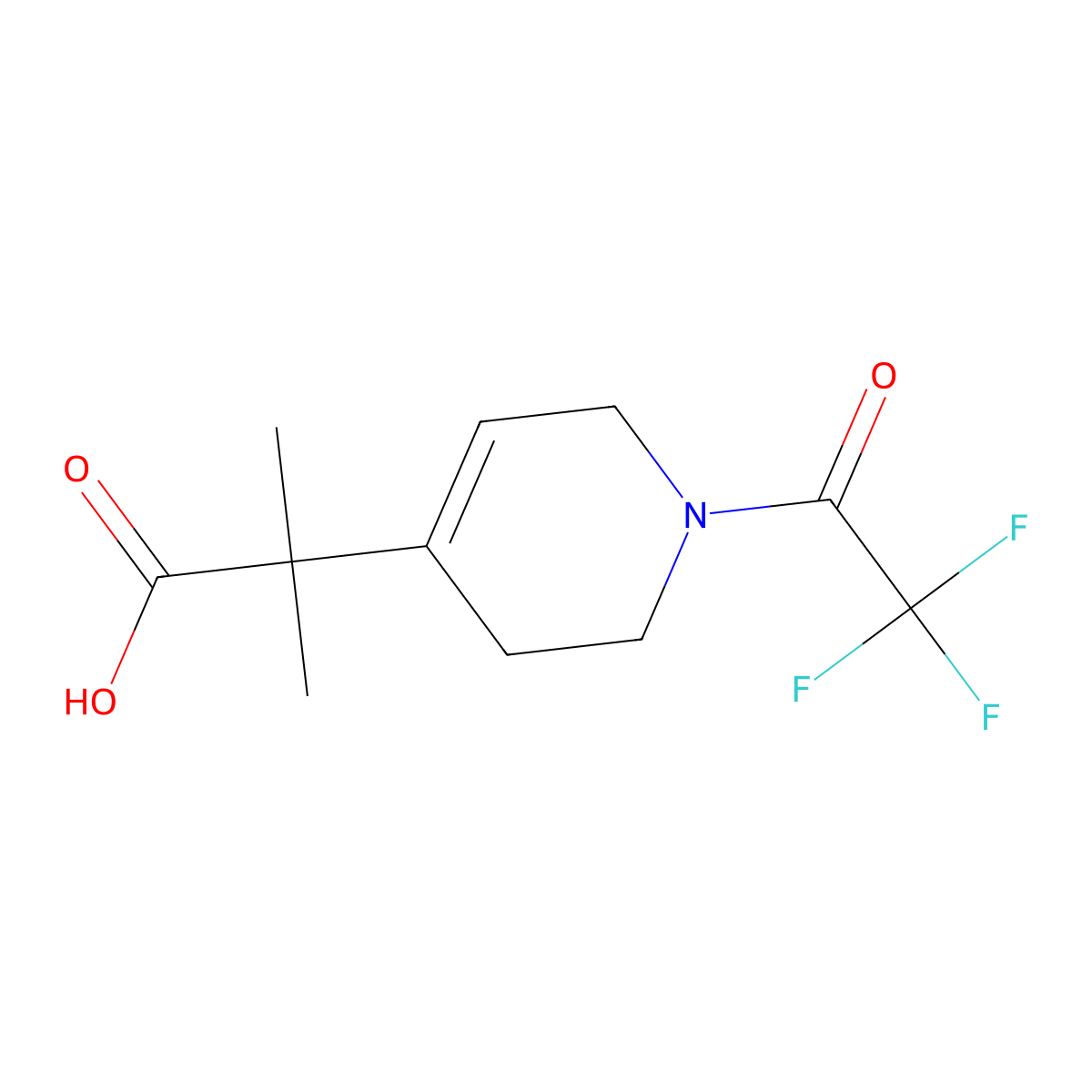 2-Methyl-2-[1-(2,2,2-trifluoroacetyl)-1,2,3,6-tetrahydropyridin-4-yl]propanoic acid molecular structure, CAS 2680666-81-1