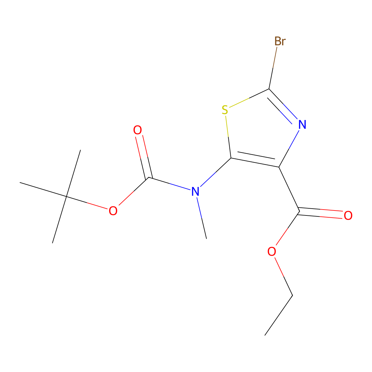 Ethyl 2-bromo-5-{[(tert-butoxy)carbonyl](methyl)amino}-1,3-thiazole-4-carboxylate molecular structure, CAS 2680666-82-2