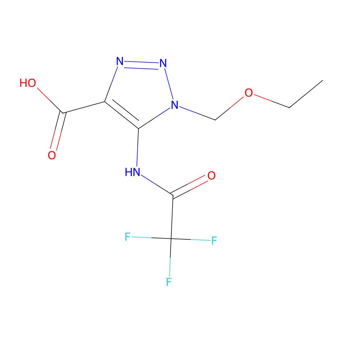 1-(ethoxymethyl)-5-(2,2,2-trifluoroacetamido)-1H-1,2,3-triazole-4-carboxylic acid molecular structure, CAS 2680666-97-9
