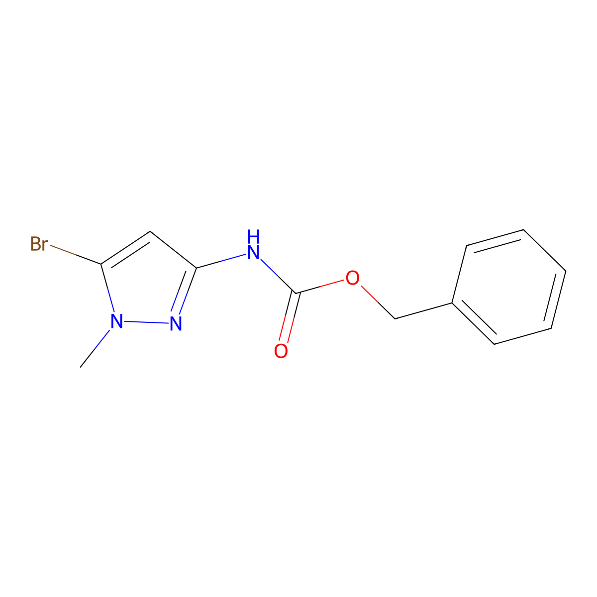 benzyl N-(5-bromo-1-methyl-1H-pyrazol-3-yl)carbamate molecular structure, CAS 2680667-05-2