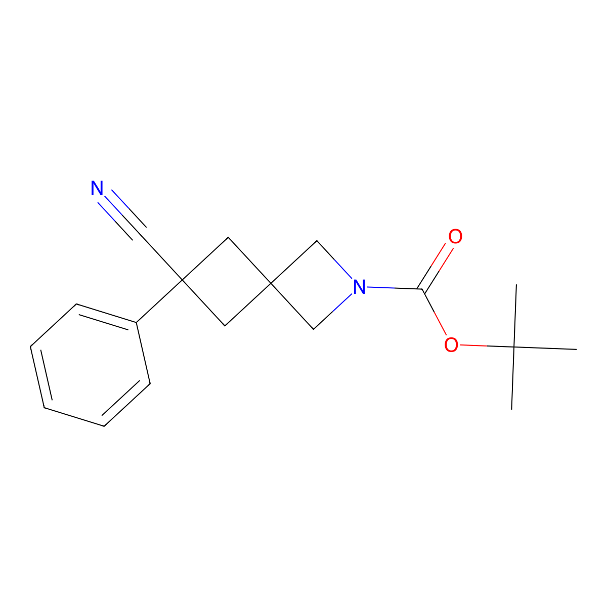 Tert-butyl 6-cyano-6-phenyl-2-azaspiro[3.3]heptane-2-carboxylate molecular structure, CAS 2680667-10-9