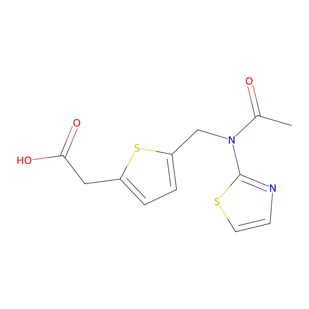 2-(5-{[N-(1,3-thiazol-2-yl)acetamido]methyl}thiophen-2-yl)acetic acid molecular structure, CAS 2680667-31-4