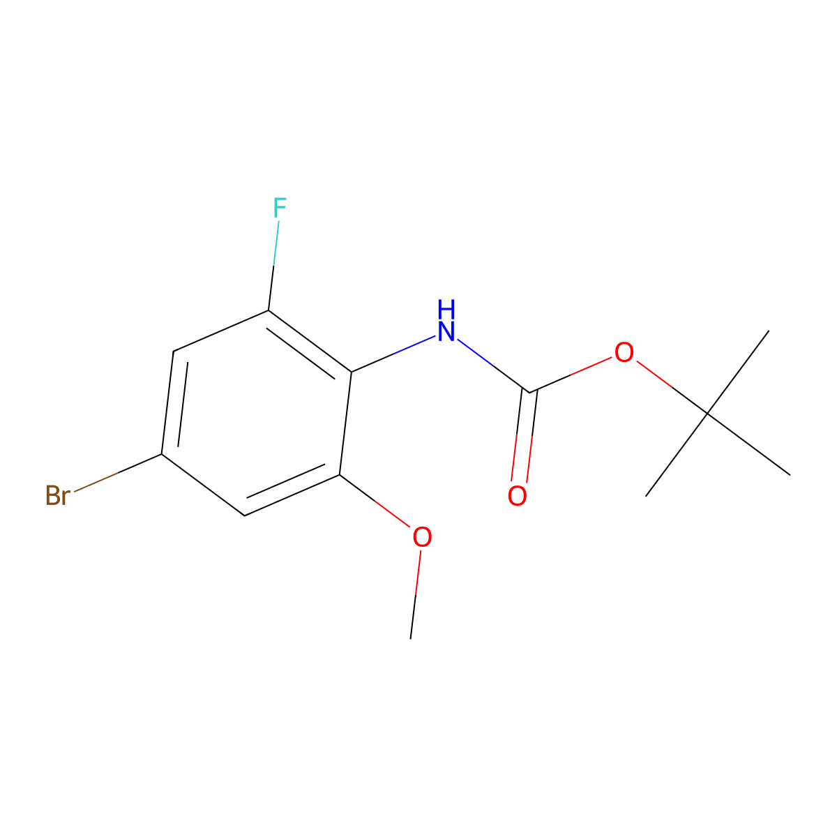 tert-butyl N-(4-bromo-2-fluoro-6-methoxyphenyl)carbamate molecular structure, CAS 2680667-38-1