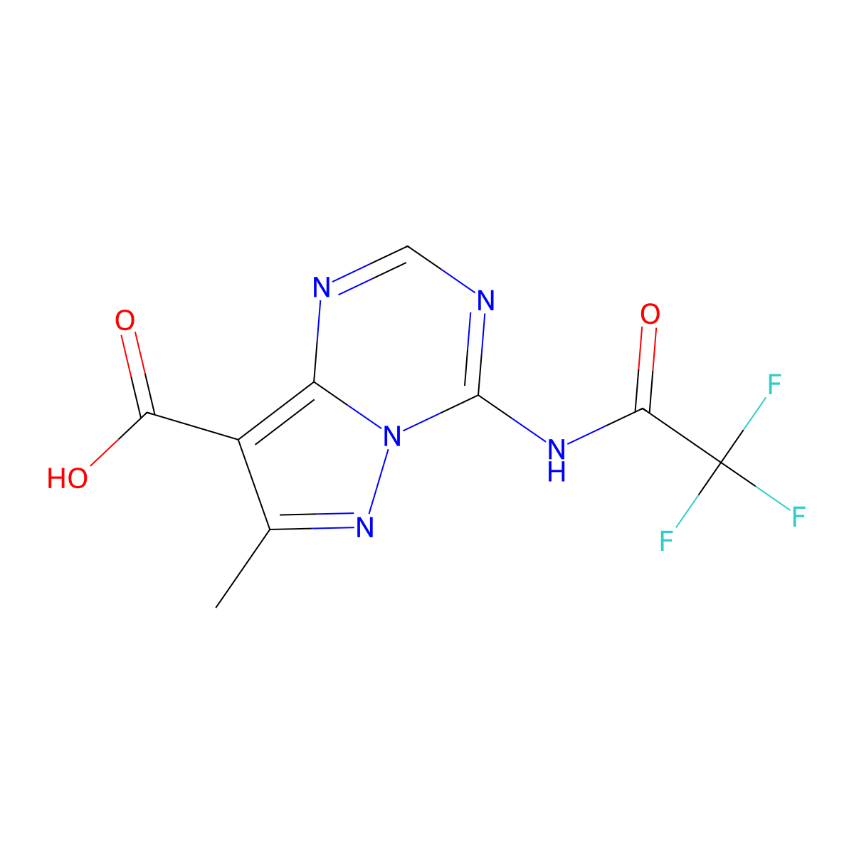 7-Methyl-4-(2,2,2-trifluoroacetamido)pyrazolo[1,5-a][1,3,5]triazine-8-carboxylic acid molecular structure, CAS 2680667-41-6
