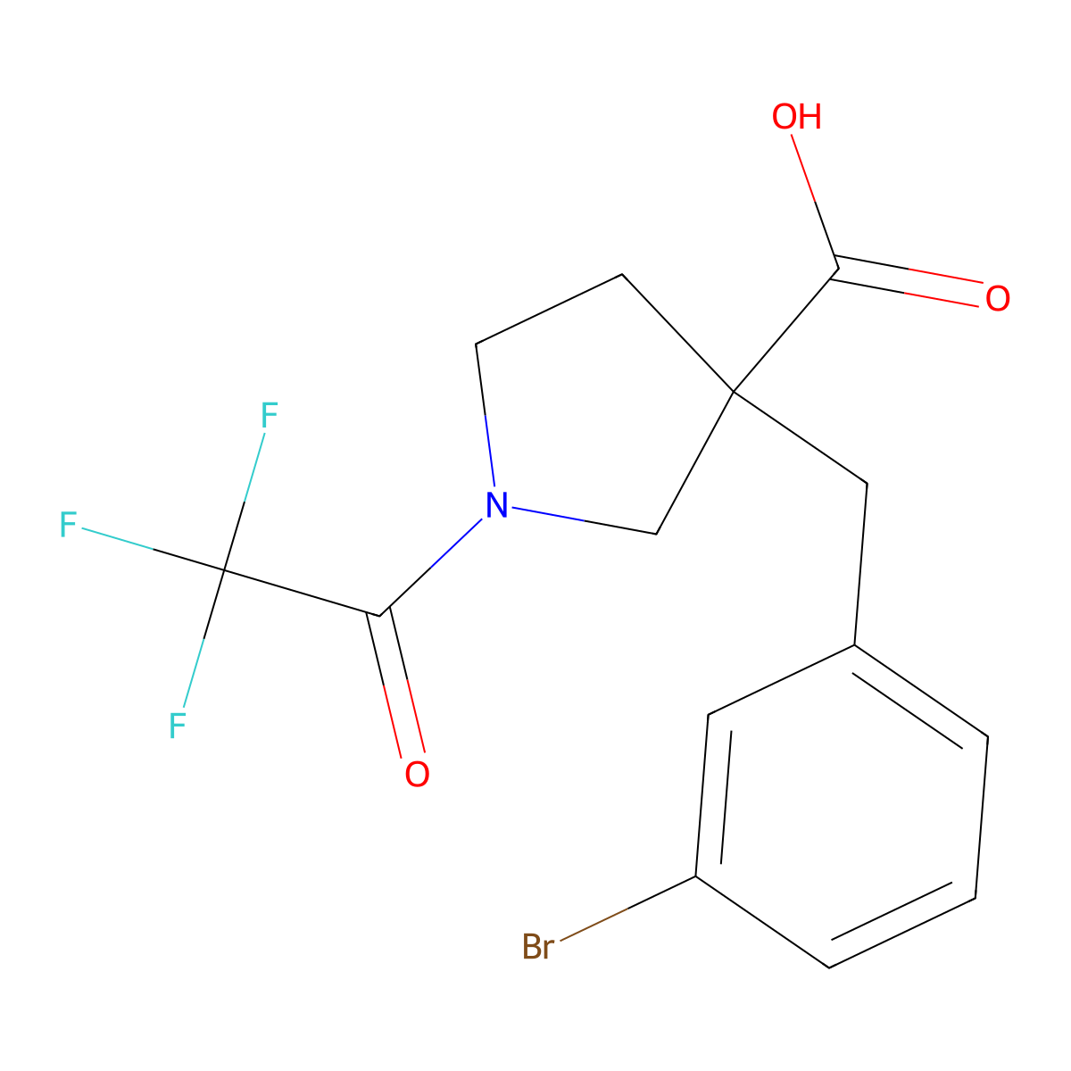 3-[(3-Bromophenyl)methyl]-1-(2,2,2-trifluoroacetyl)pyrrolidine-3-carboxylic acid molecular structure, CAS 2680667-46-1