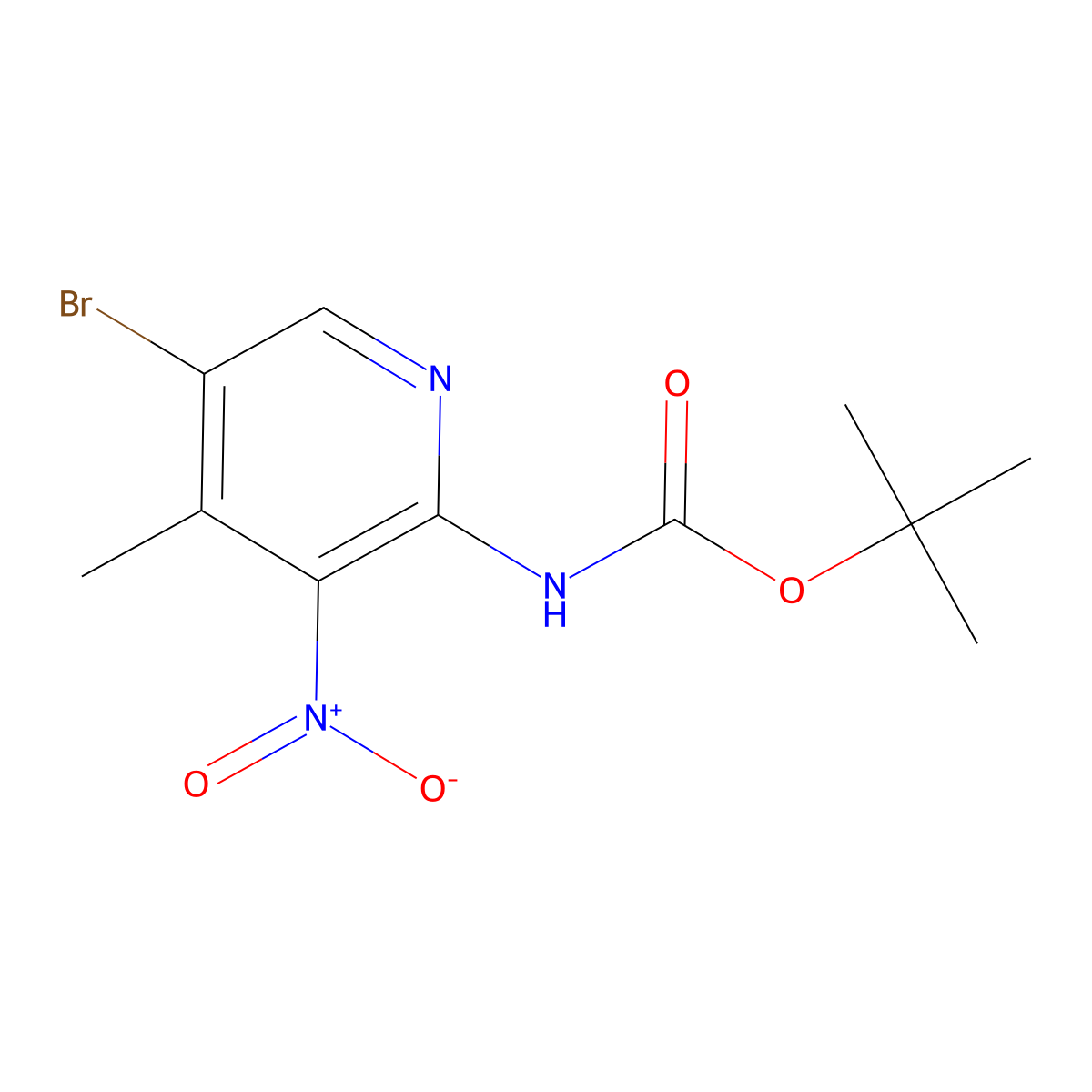 tert-butyl N-(5-bromo-4-methyl-3-nitropyridin-2-yl)carbamate molecular structure, CAS 2680667-55-2