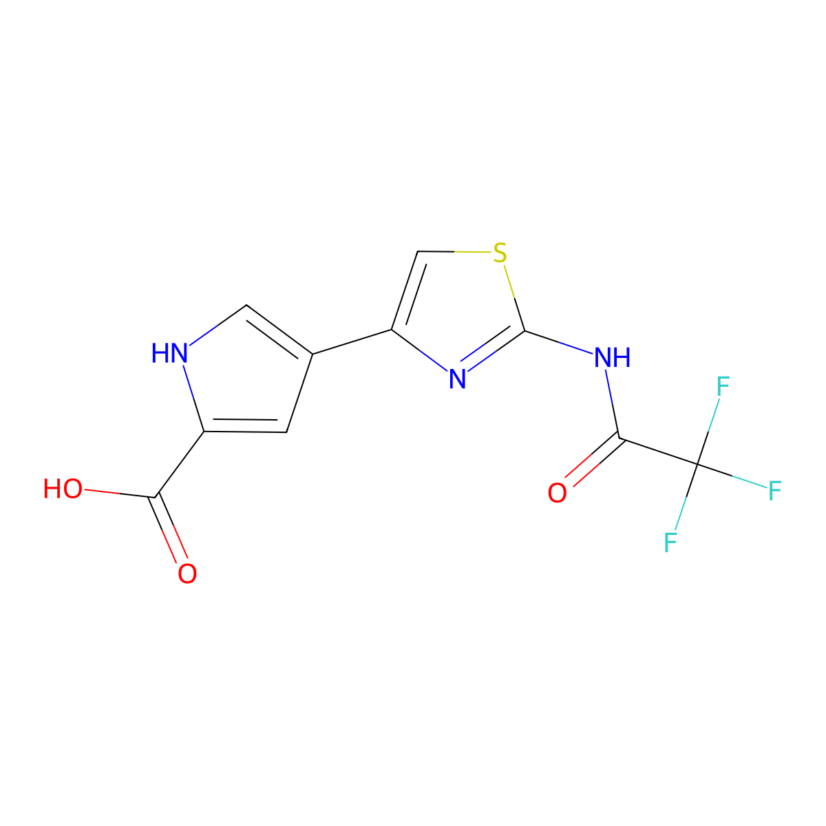 4-[2-(2,2,2-trifluoroacetamido)-1,3-thiazol-4-yl]-1H-pyrrole-2-carboxylic acid molecular structure, CAS 2680667-57-4