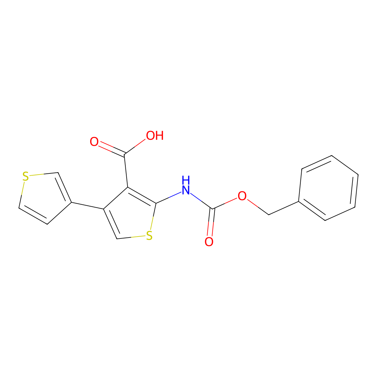 5-{[(Benzyloxy)carbonyl]amino}-[3,3'-bithiophene]-4-carboxylic acid molecular structure, CAS 2680667-78-9