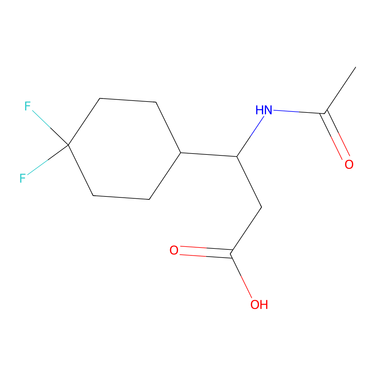3-(4,4-Difluorocyclohexyl)-3-acetamidopropanoic acid molecular structure, CAS 2680667-94-9