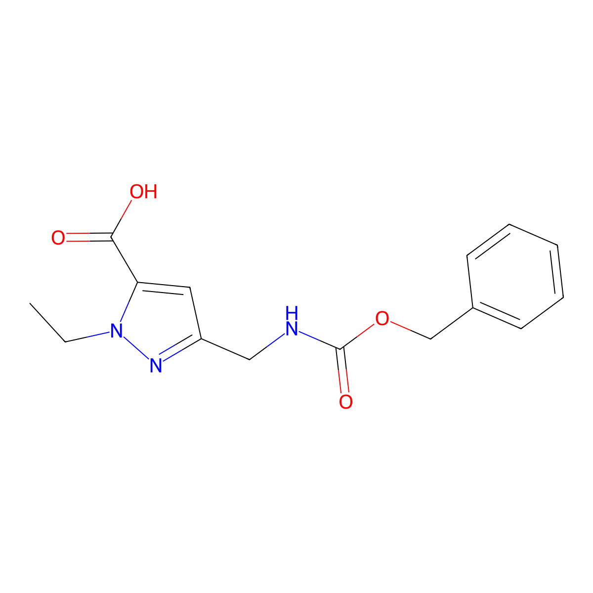 3-({[(benzyloxy)carbonyl]amino}methyl)-1-ethyl-1H-pyrazole-5-carboxylic acid molecular structure, CAS 2680668-21-5