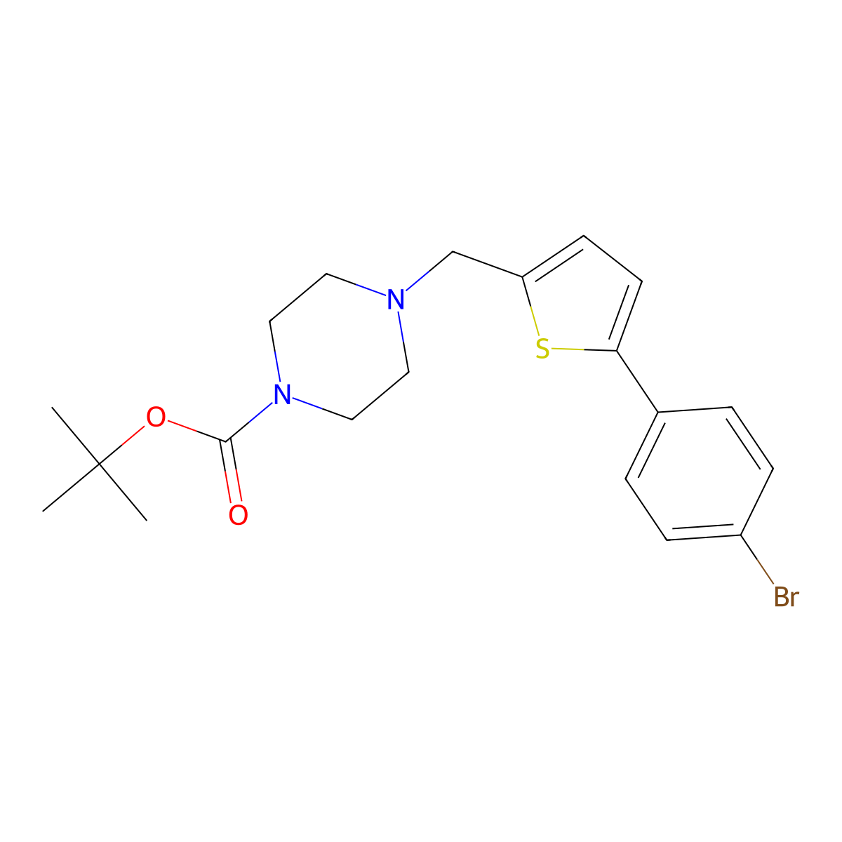 Tert-butyl 4-{[5-(4-bromophenyl)thiophen-2-yl]methyl}piperazine-1-carboxylate molecular structure, CAS 2680668-28-2