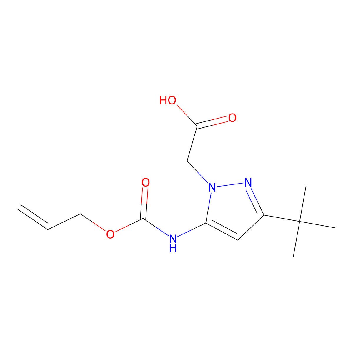 2-(3-tert-butyl-5-{[(prop-2-en-1-yloxy)carbonyl]amino}-1H-pyrazol-1-yl)acetic acid molecular structure, CAS 2680668-30-6
