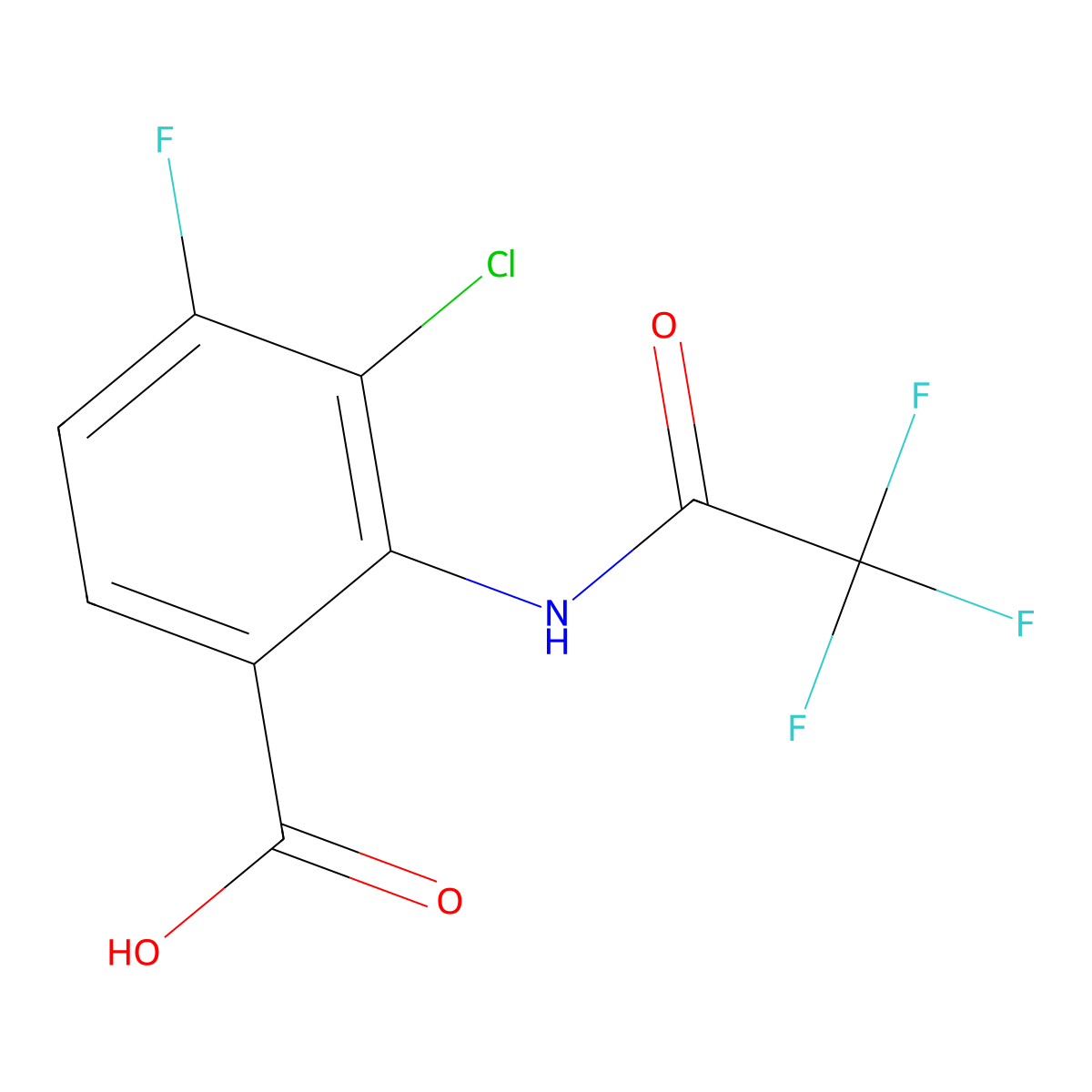 3-Chloro-4-fluoro-2-(2,2,2-trifluoroacetamido)benzoic acid molecular structure, CAS 2680668-31-7