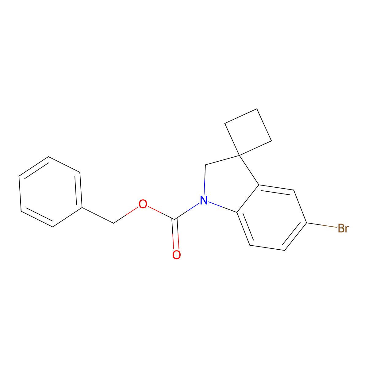 Benzyl 5'-bromo-1',2'-dihydrospiro[cyclobutane-1,3'-indole]-1'-carboxylate molecular structure, CAS 2680668-33-9