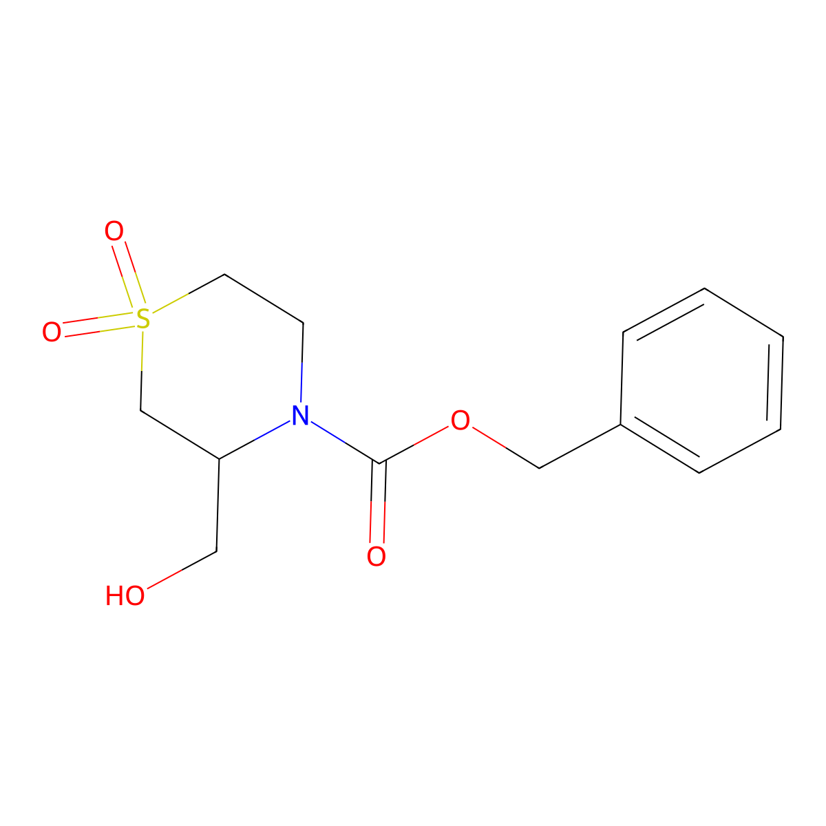 Benzyl 3-(hydroxymethyl)-1,1-dioxo-1lambda6-thiomorpholine-4-carboxylate molecular structure, CAS 2680668-47-5