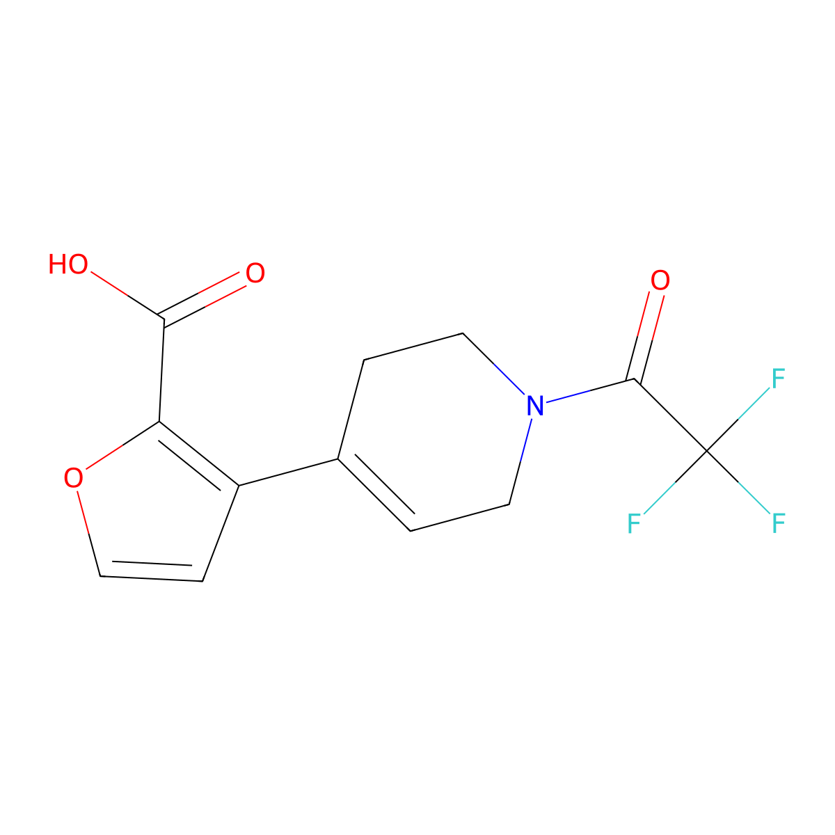 3-[1-(2,2,2-Trifluoroacetyl)-1,2,3,6-tetrahydropyridin-4-yl]furan-2-carboxylic acid molecular structure, CAS 2680668-55-5