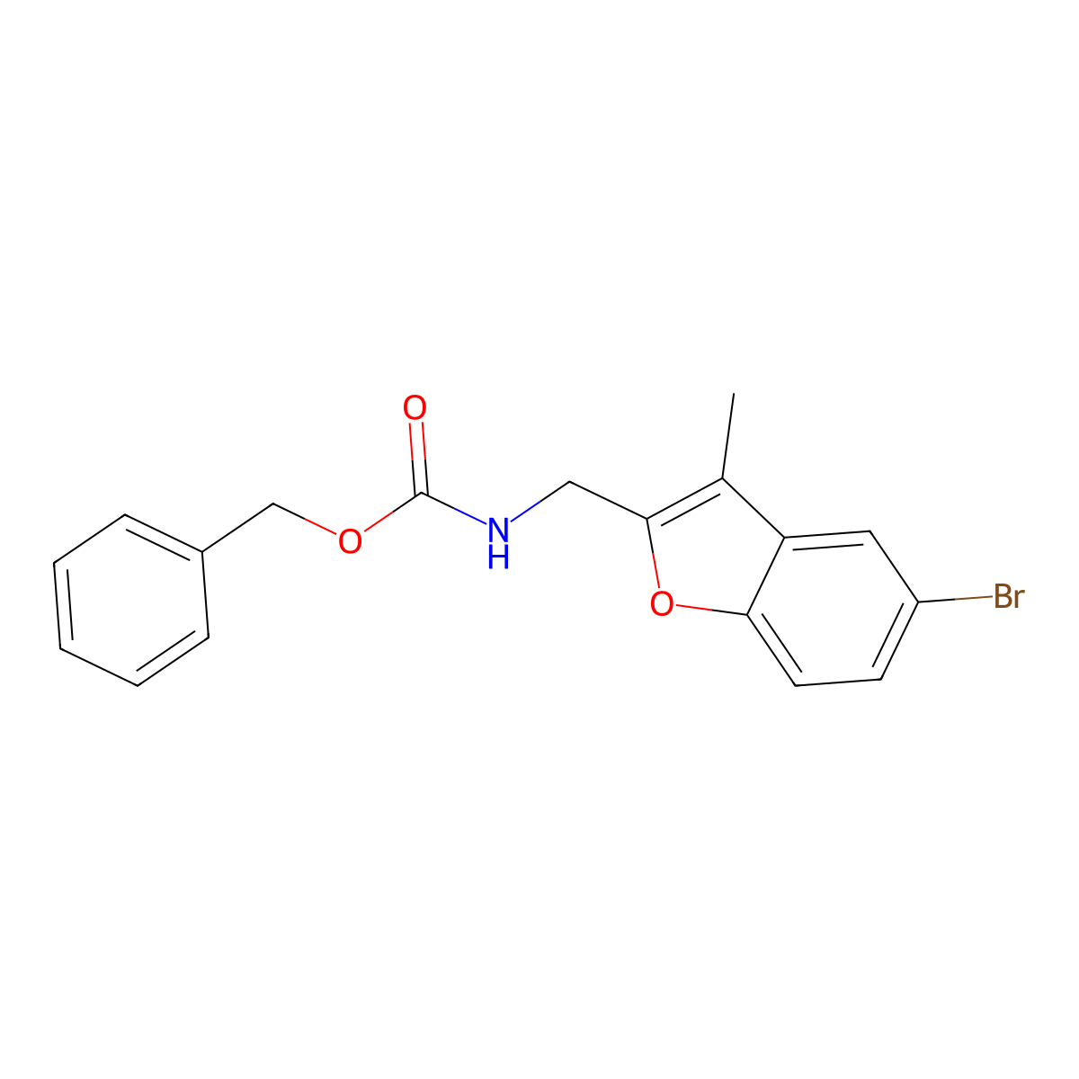 benzyl N-[(5-bromo-3-methyl-1-benzofuran-2-yl)methyl]carbamate molecular structure, CAS 2680668-67-9