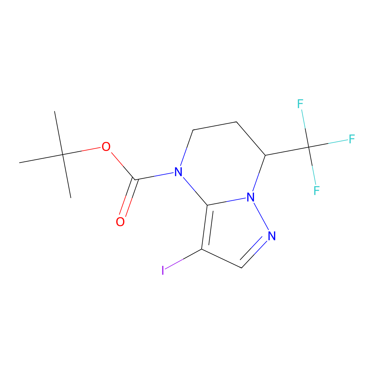 tert-butyl 3-iodo-7-(trifluoromethyl)-4H,5H,6H,7H-pyrazolo[1,5-a]pyrimidine-4-carboxylate molecular structure, CAS 2680668-86-2