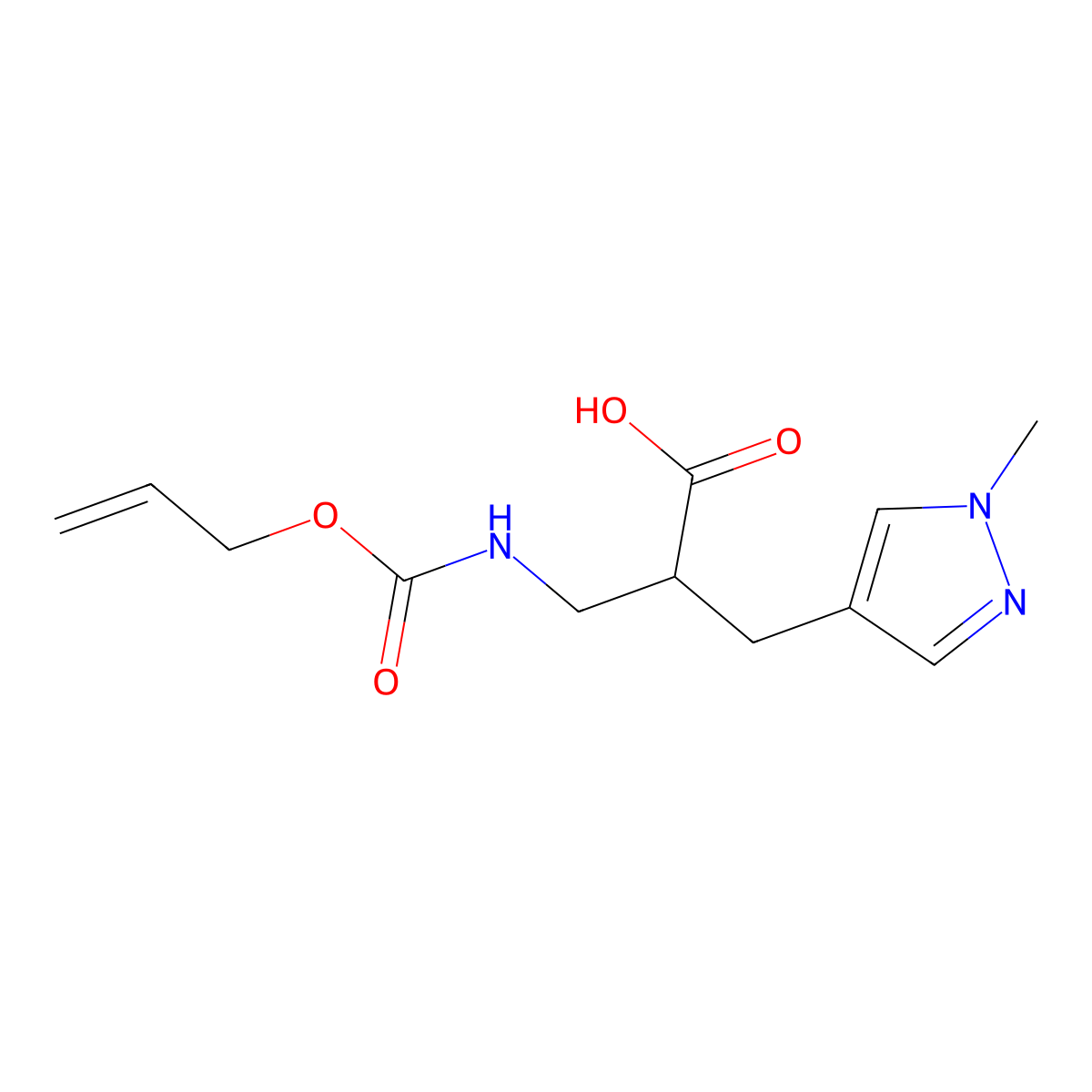 2-[(1-methyl-1H-pyrazol-4-yl)methyl]-3-{[(prop-2-en-1-yloxy)carbonyl]amino}propanoic acid molecular structure, CAS 2680669-01-4