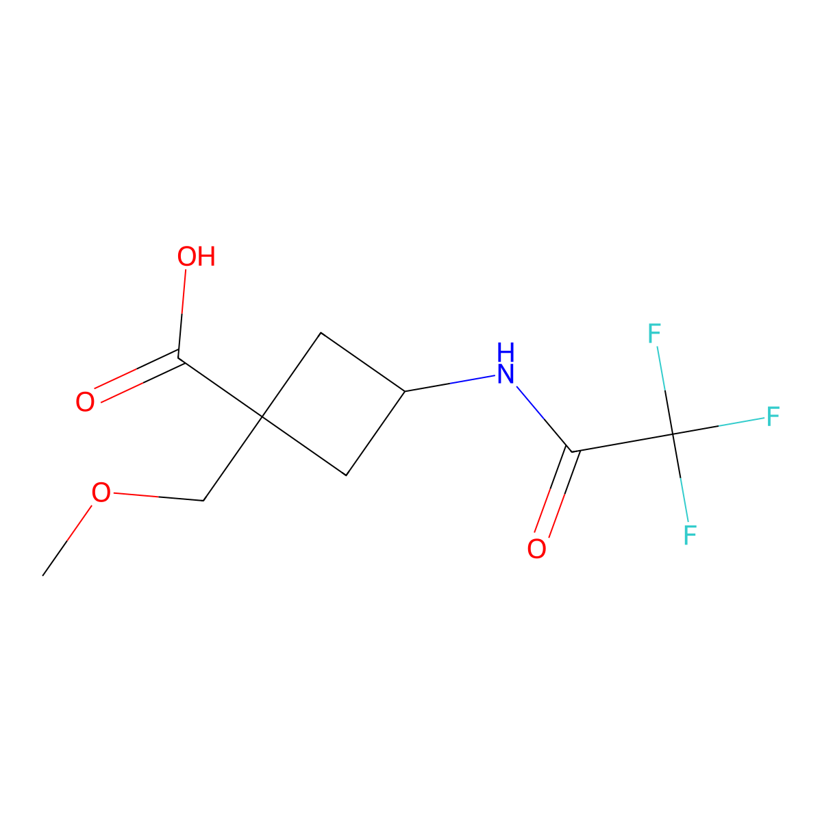 1-(Methoxymethyl)-3-(2,2,2-trifluoroacetamido)cyclobutane-1-carboxylic acid molecular structure, CAS 2680669-04-7