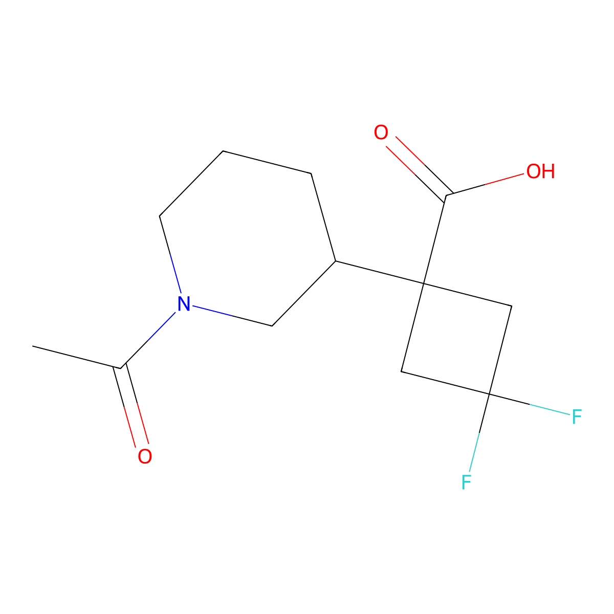 1-(1-Acetylpiperidin-3-yl)-3,3-difluorocyclobutane-1-carboxylic acid molecular structure, CAS 2680669-09-2