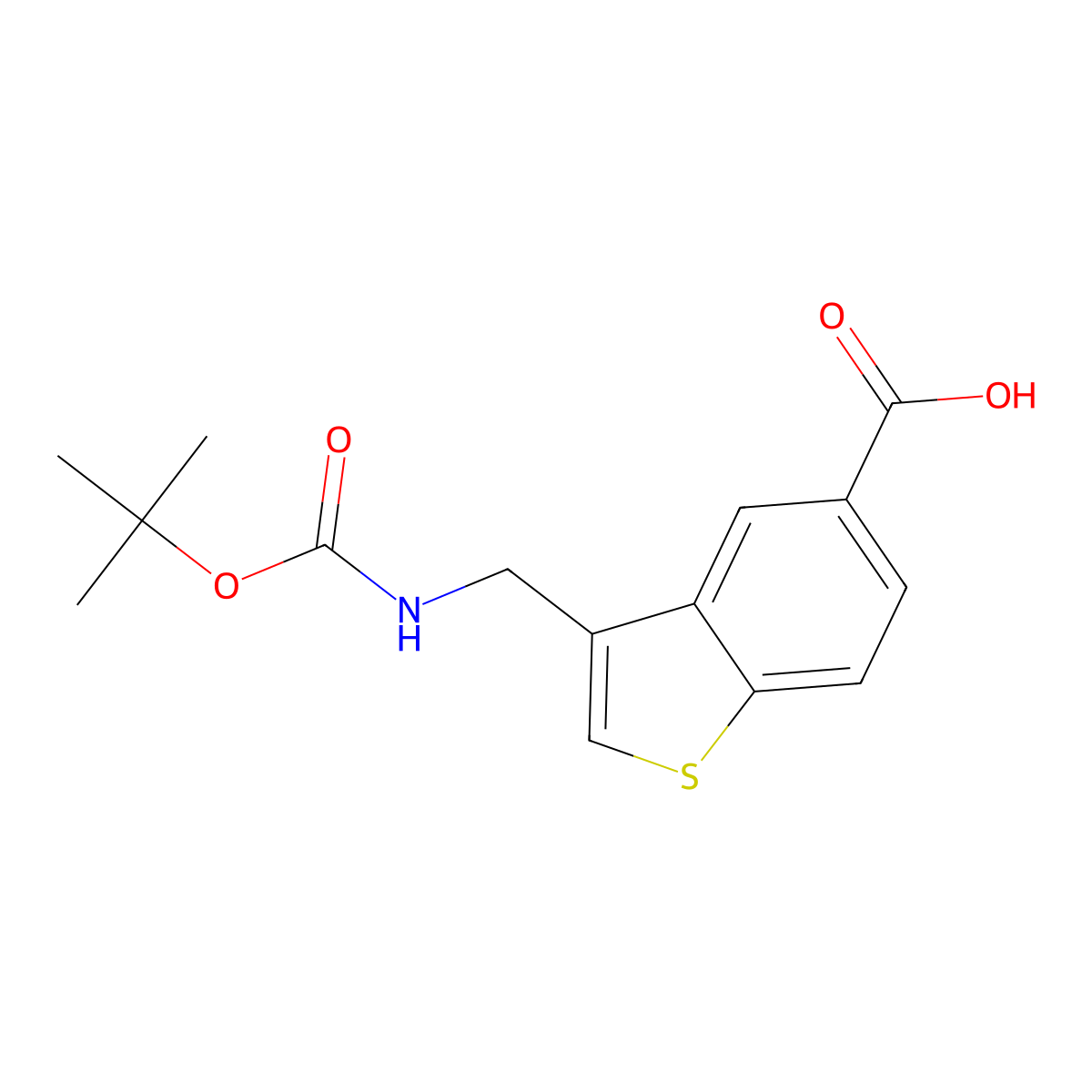 3-({[(Tert-butoxy)carbonyl]amino}methyl)-1-benzothiophene-5-carboxylic acid molecular structure, CAS 2680669-18-3