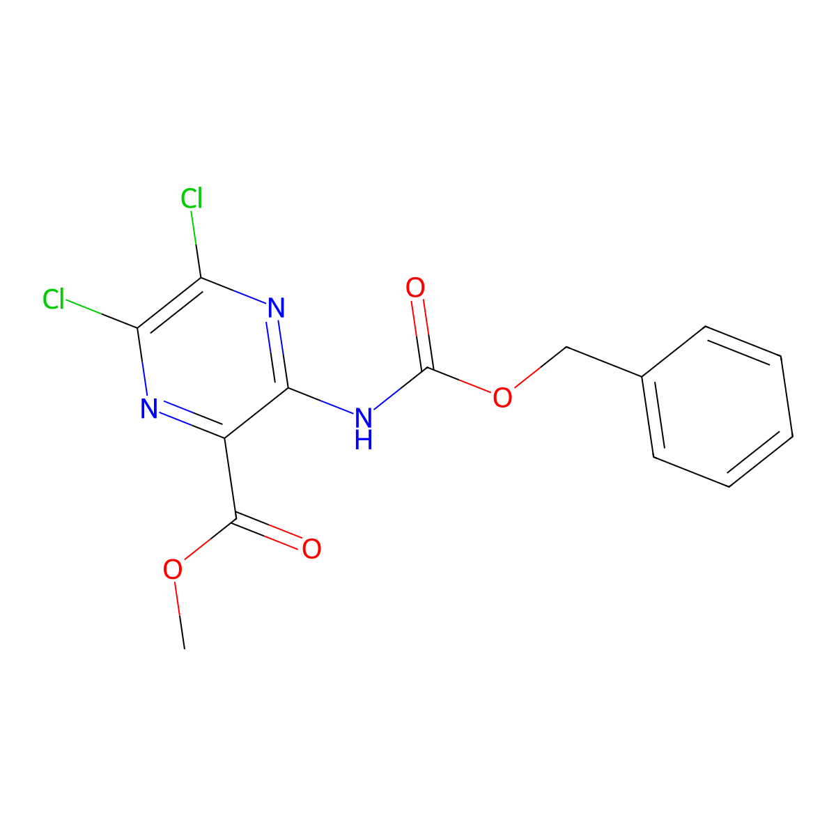 Methyl 3-{[(benzyloxy)carbonyl]amino}-5,6-dichloropyrazine-2-carboxylate molecular structure, CAS 2680669-28-5