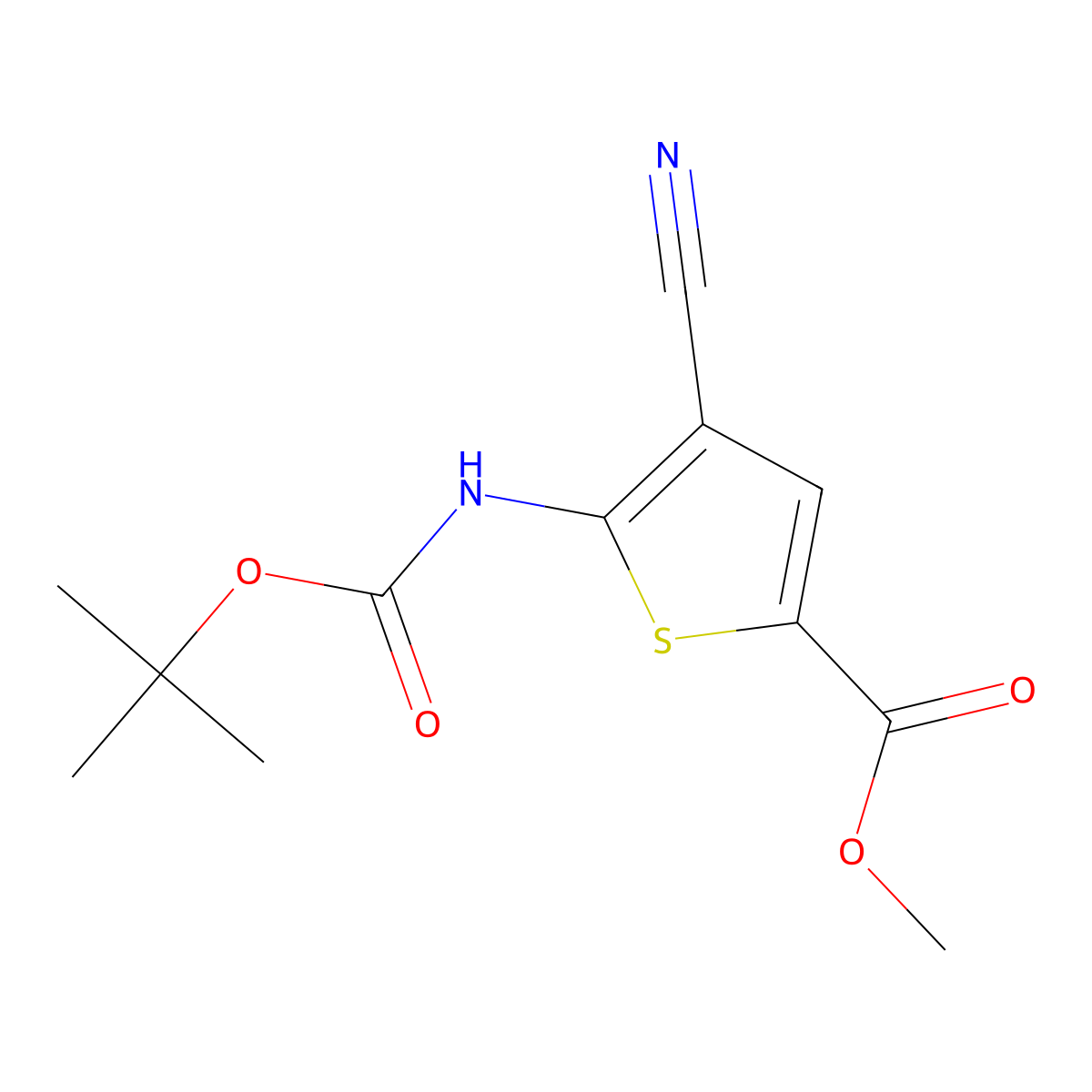Methyl 5-{[(tert-butoxy)carbonyl]amino}-4-cyanothiophene-2-carboxylate molecular structure, CAS 2680669-29-6