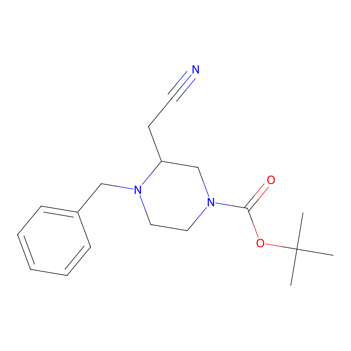 Tert-butyl 4-benzyl-3-(cyanomethyl)piperazine-1-carboxylate molecular structure, CAS 2680669-46-7