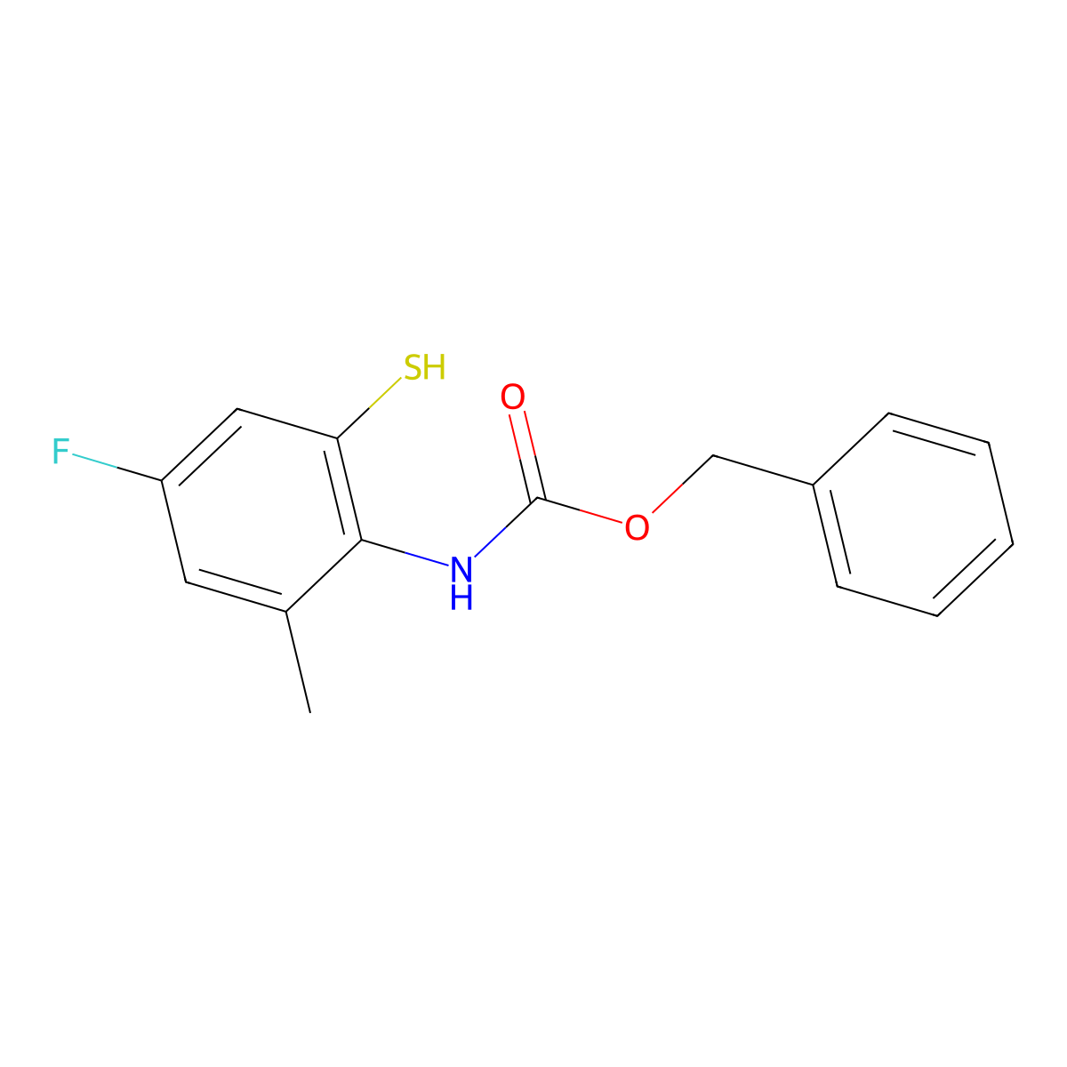 benzyl N-(4-fluoro-2-methyl-6-sulfanylphenyl)carbamate molecular structure, CAS 2680669-49-0