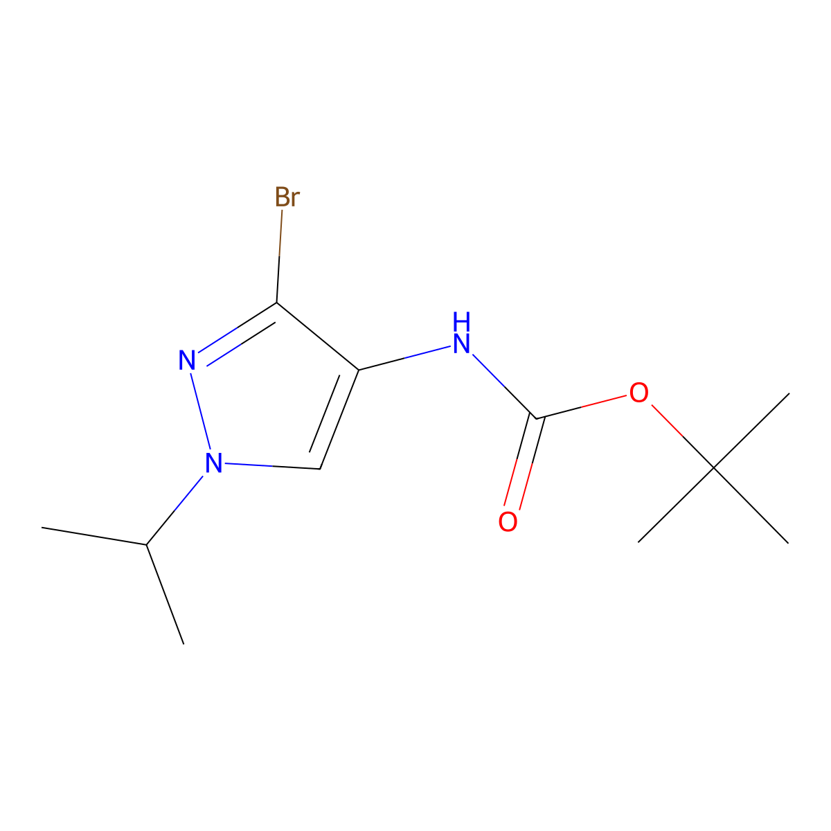tert-butyl N-[3-bromo-1-(propan-2-yl)-1H-pyrazol-4-yl]carbamate molecular structure, CAS 2680669-51-4