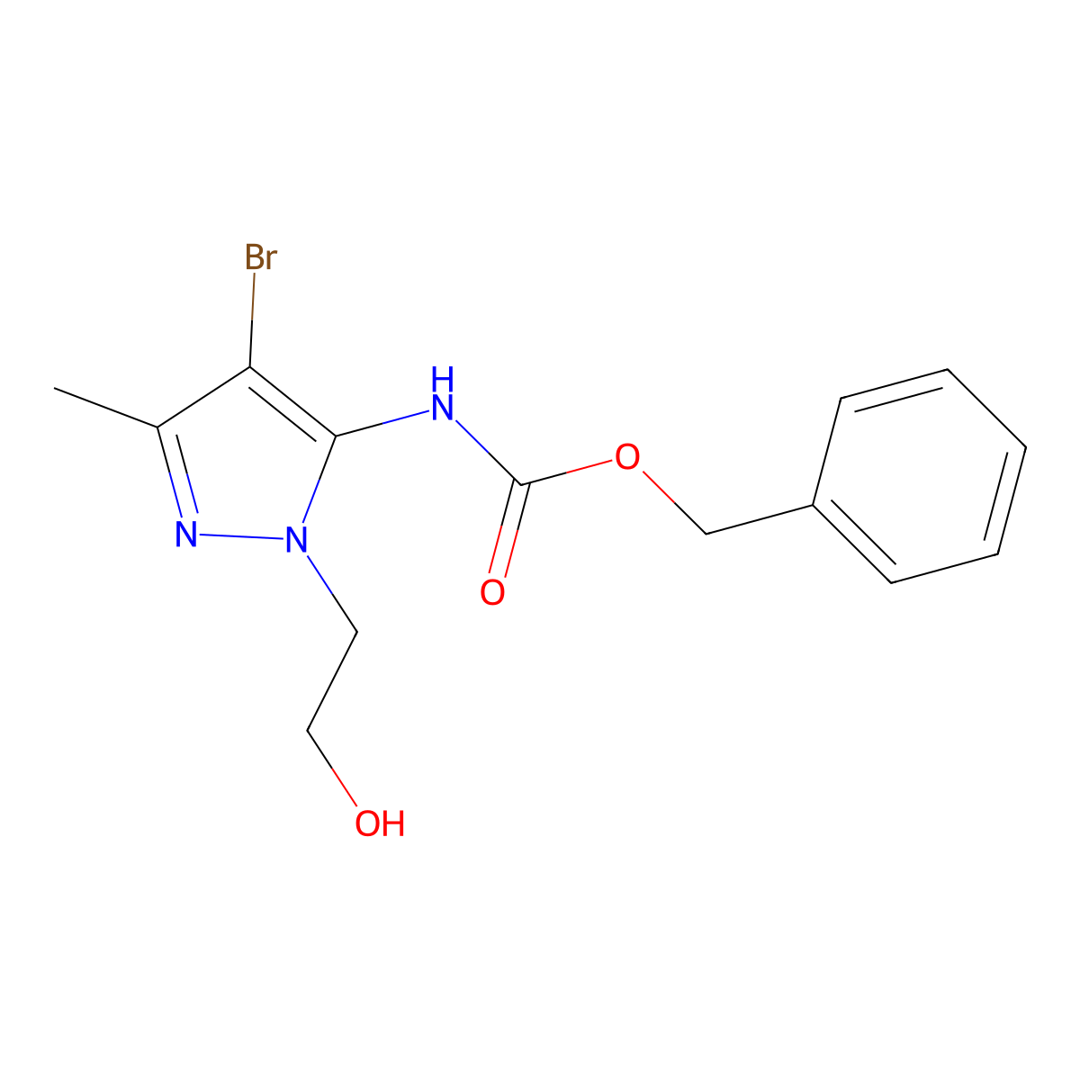 benzyl N-[4-bromo-1-(2-hydroxyethyl)-3-methyl-1H-pyrazol-5-yl]carbamate molecular structure, CAS 2680669-58-1