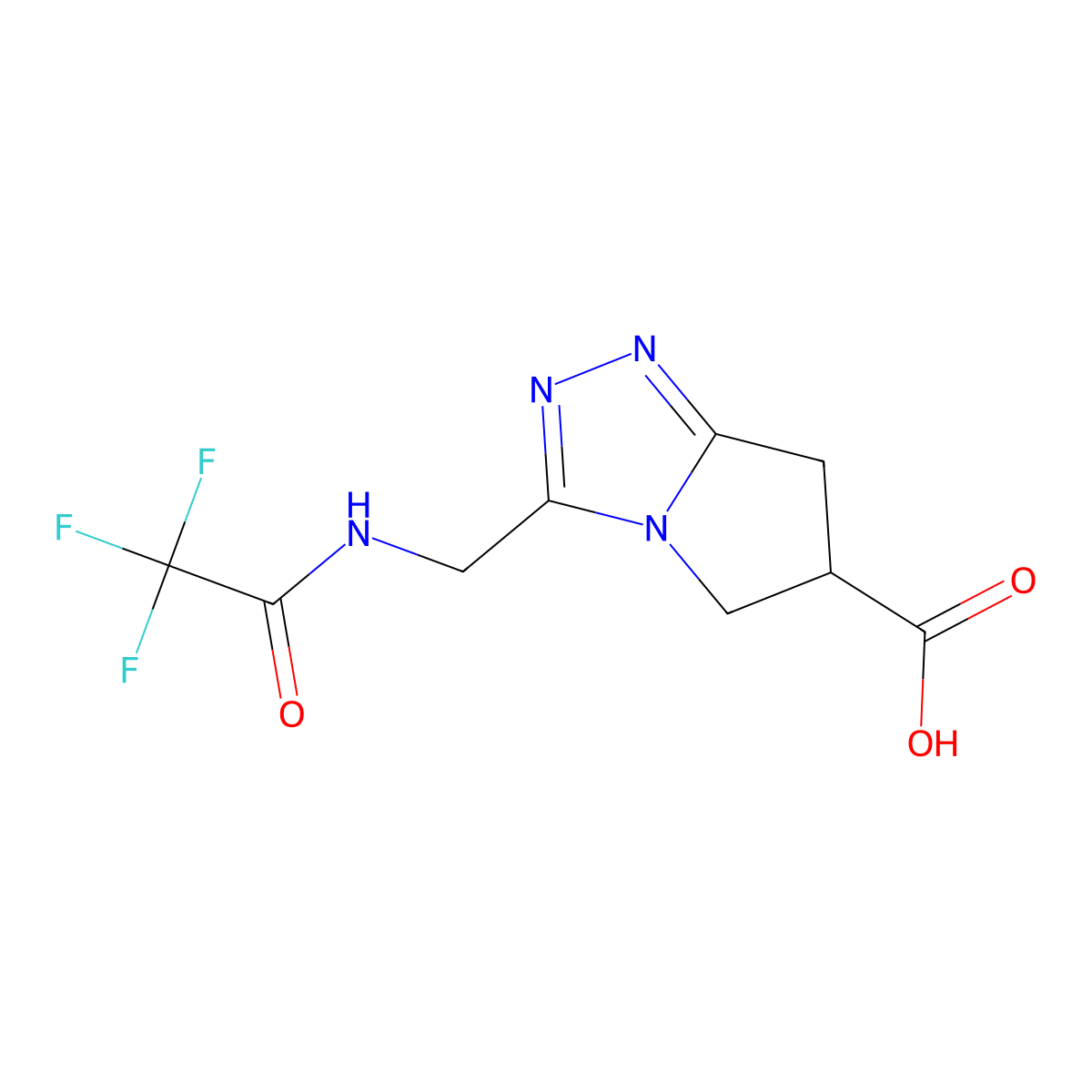 3-[(2,2,2-trifluoroacetamido)methyl]-5H,6H,7H-pyrrolo[2,1-c][1,2,4]triazole-6-carboxylic acid molecular structure, CAS 2680669-63-8