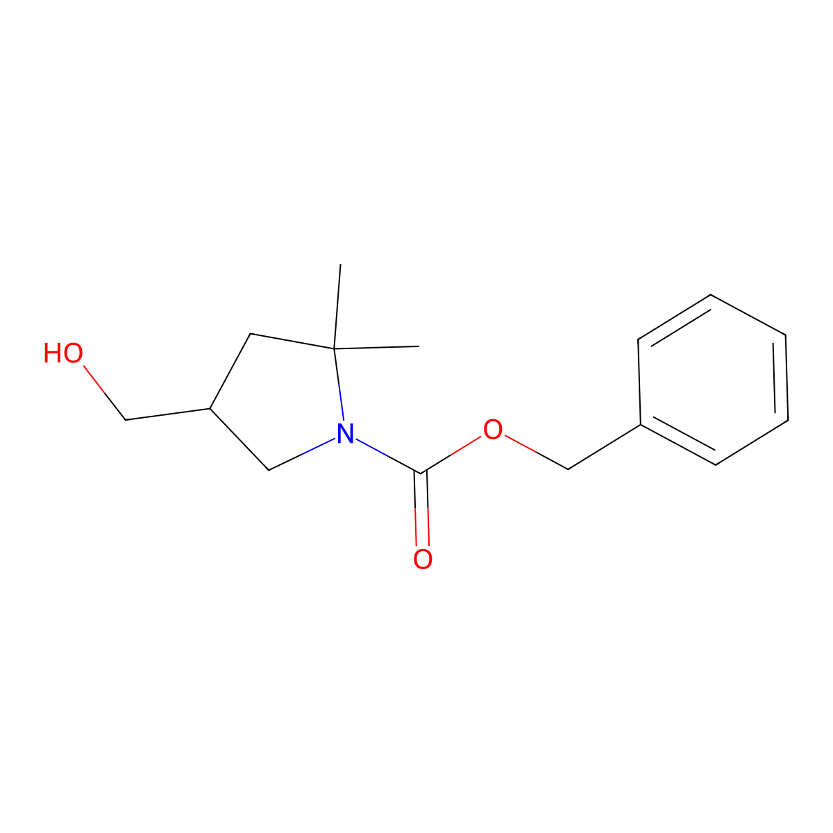 Benzyl 4-(hydroxymethyl)-2,2-dimethylpyrrolidine-1-carboxylate molecular structure, CAS 2680669-77-4