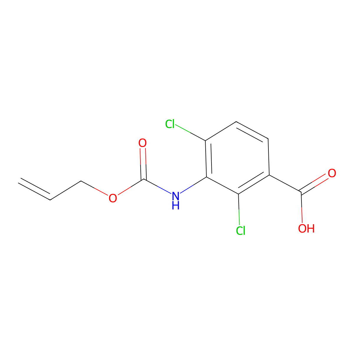 2,4-Dichloro-3-{[(prop-2-en-1-yloxy)carbonyl]amino}benzoic acid molecular structure, CAS 2680669-81-0