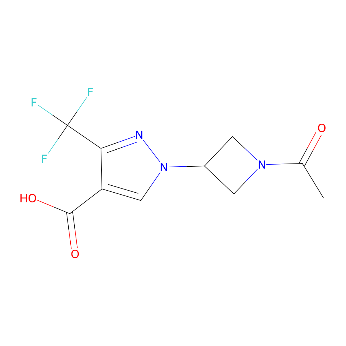 1-(1-acetylazetidin-3-yl)-3-(trifluoromethyl)-1H-pyrazole-4-carboxylic acid molecular structure, CAS 2680669-87-6