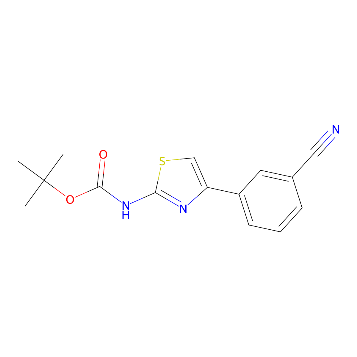 tert-butyl N-[4-(3-cyanophenyl)-1,3-thiazol-2-yl]carbamate molecular structure, CAS 2680670-19-1