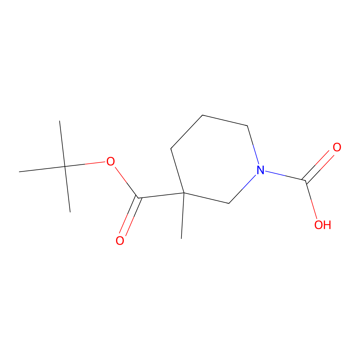3-[(Tert-butoxy)carbonyl]-3-methylpiperidine-1-carboxylic acid molecular structure, CAS 2680670-23-7