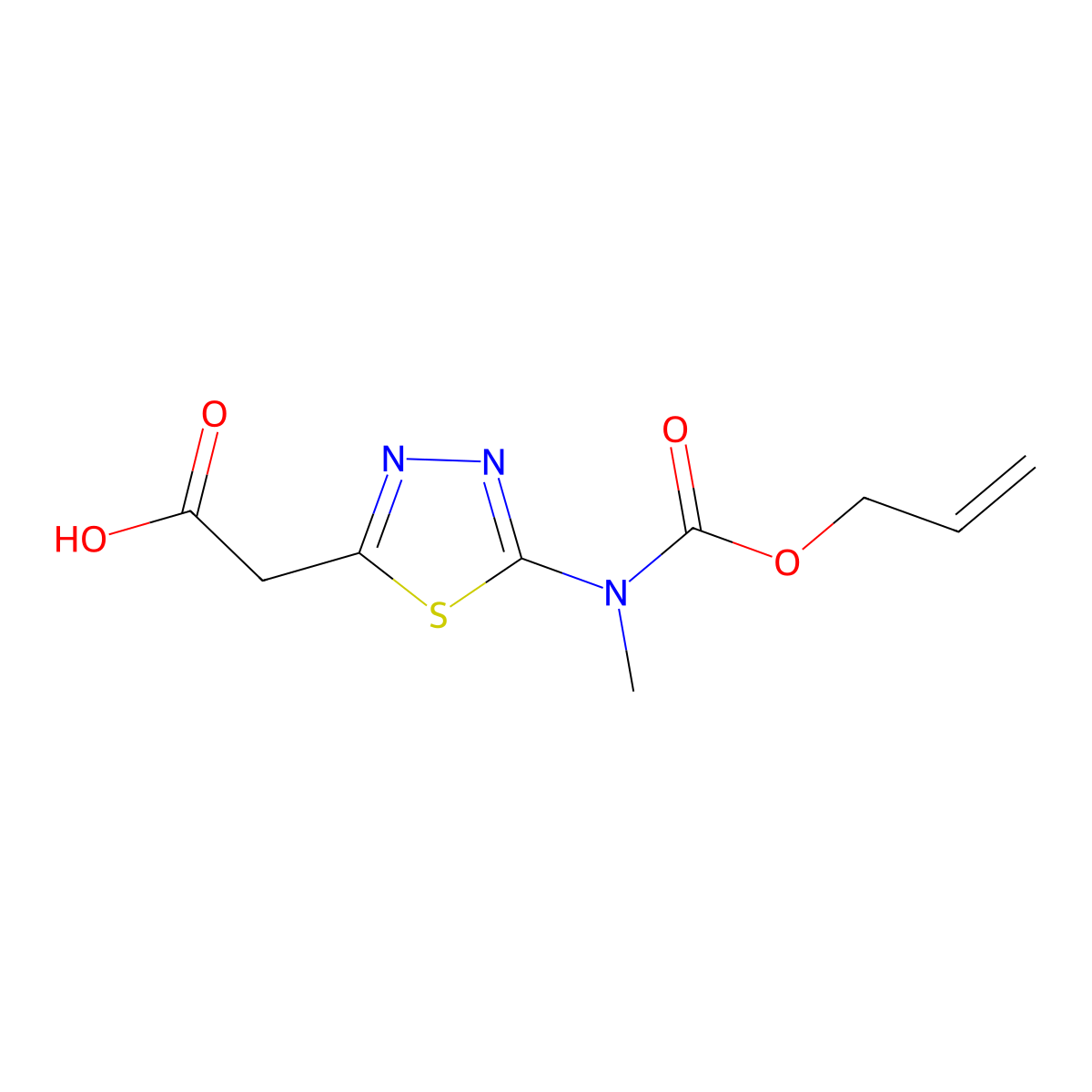 2-(5-{Methyl[(prop-2-en-1-yloxy)carbonyl]amino}-1,3,4-thiadiazol-2-yl)acetic acid molecular structure, CAS 2680670-38-4