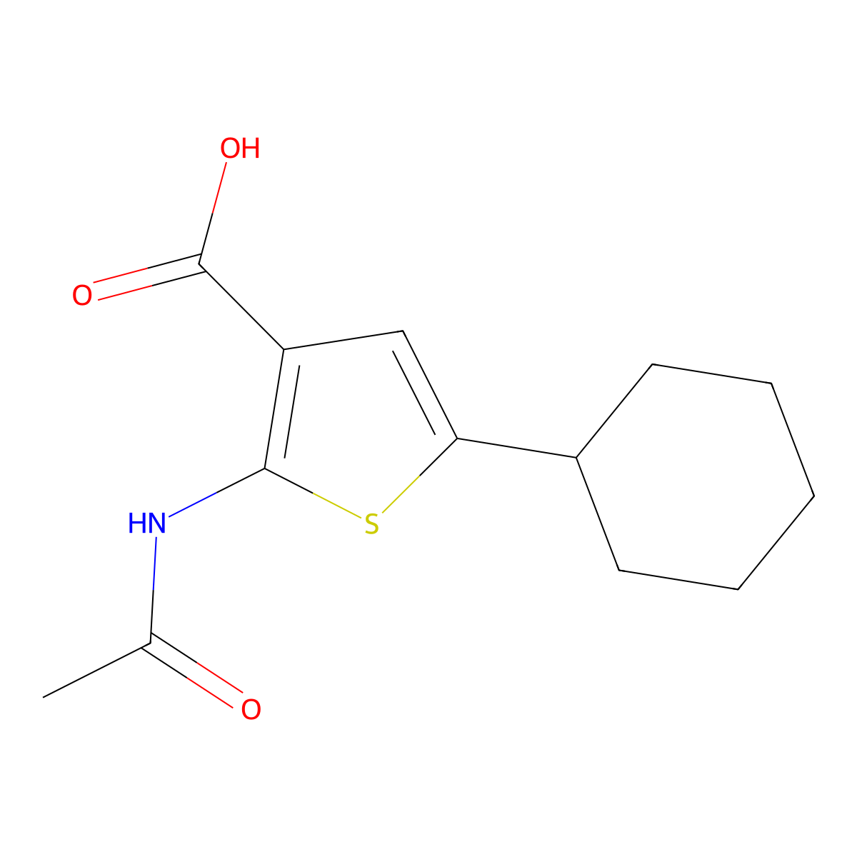 5-Cyclohexyl-2-acetamidothiophene-3-carboxylic acid molecular structure, CAS 2680670-39-5