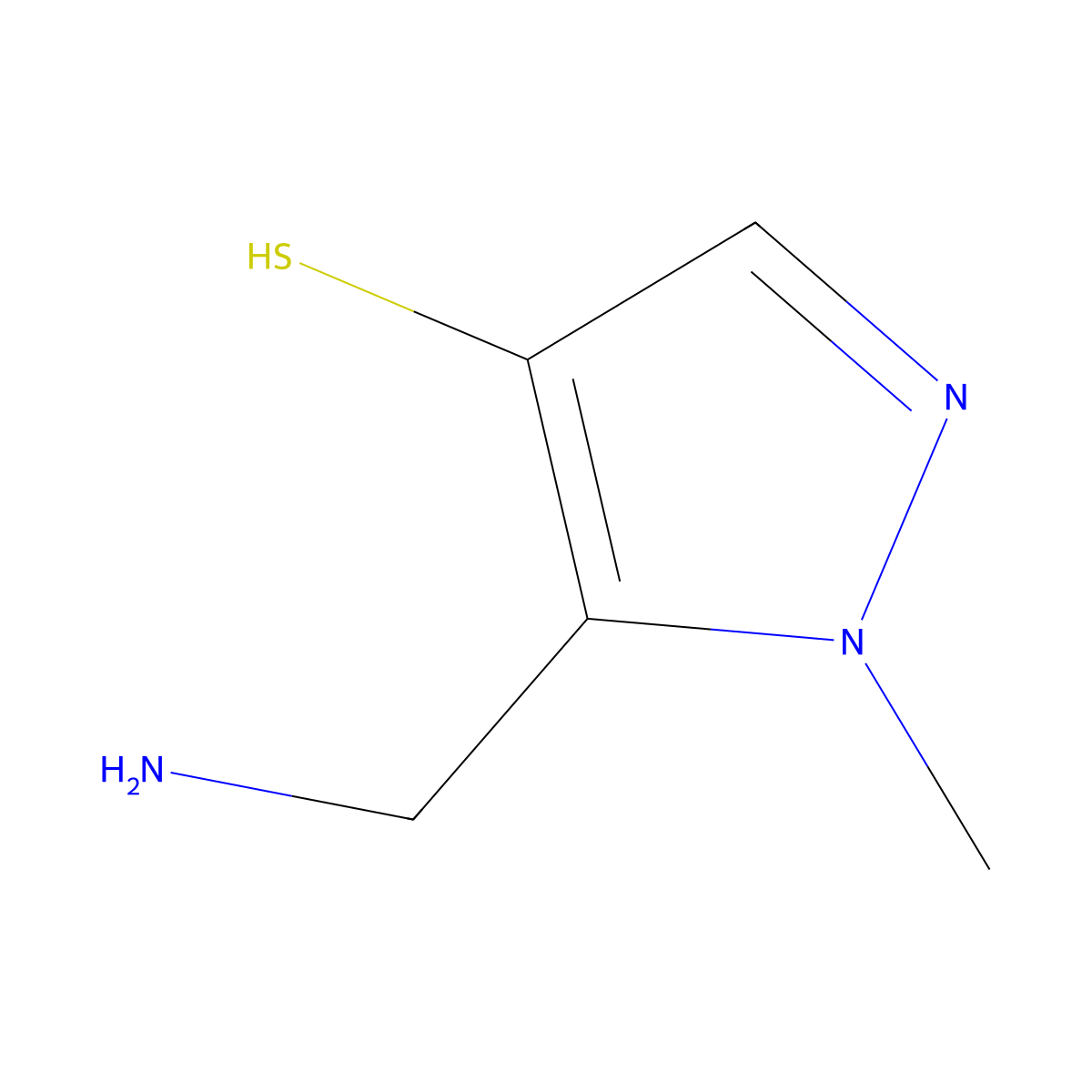 5-(aminomethyl)-1-methyl-1H-pyrazole-4-thiol molecular structure, CAS 2680670-40-8