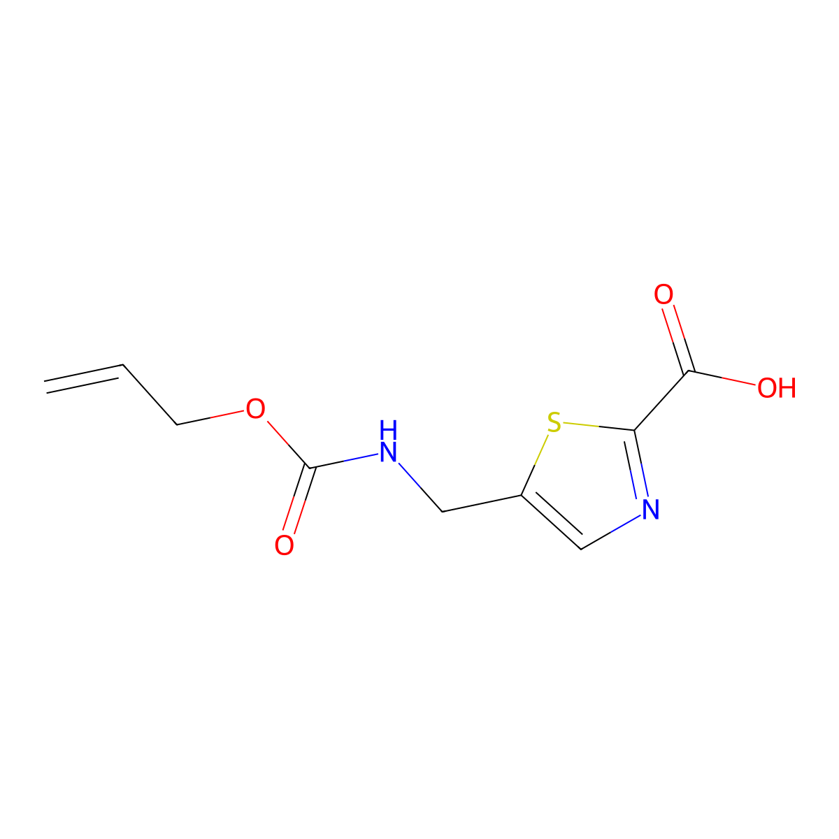 5-({[(Prop-2-en-1-yloxy)carbonyl]amino}methyl)-1,3-thiazole-2-carboxylic acid molecular structure, CAS 2680670-43-1