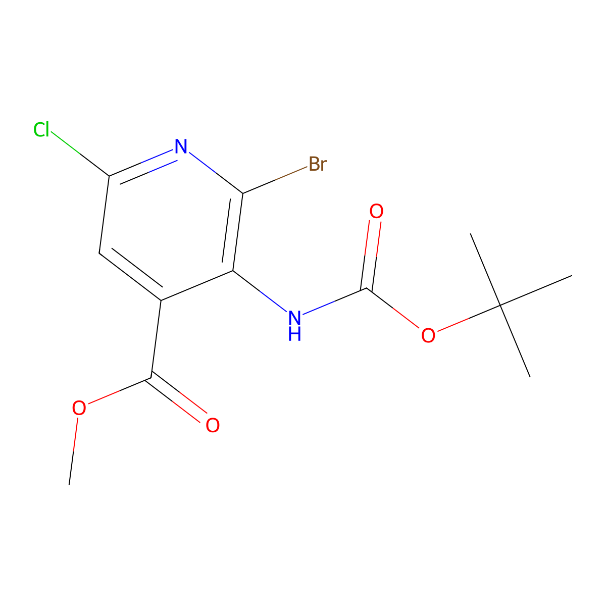 Methyl 2-bromo-3-{[(tert-butoxy)carbonyl]amino}-6-chloropyridine-4-carboxylate molecular structure, CAS 2680670-44-2