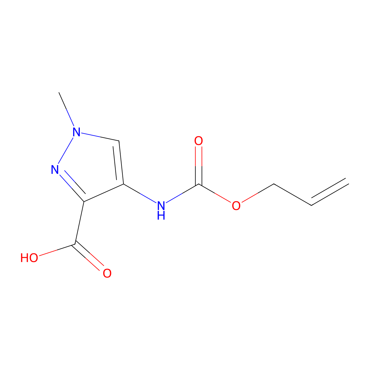 1-methyl-4-{[(prop-2-en-1-yloxy)carbonyl]amino}-1H-pyrazole-3-carboxylic acid molecular structure, CAS 2680670-56-6