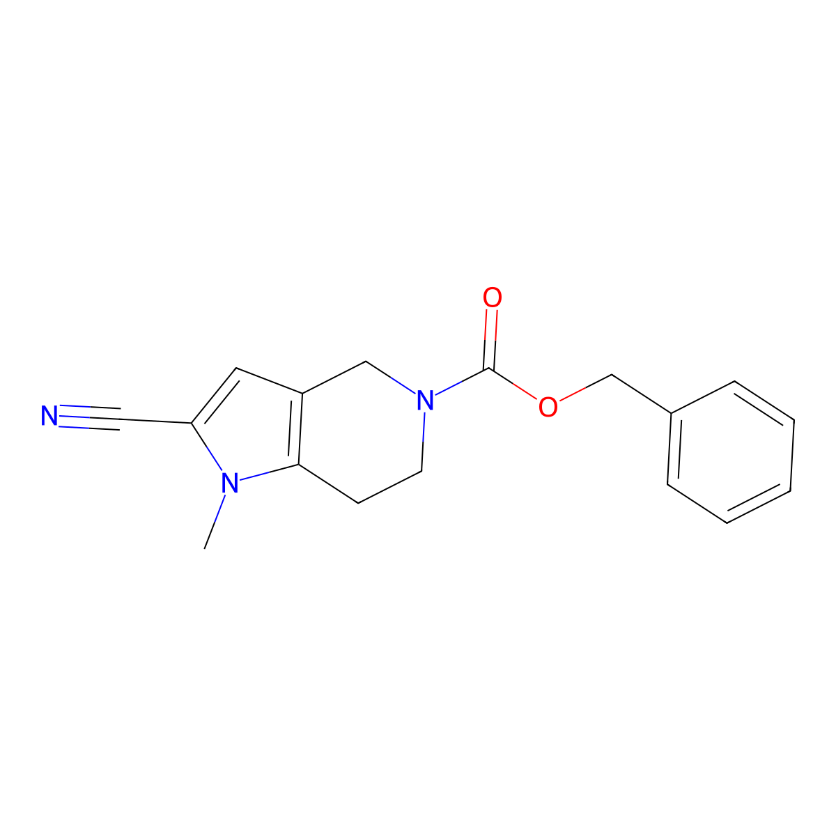 benzyl 2-cyano-1-methyl-1H,4H,5H,6H,7H-pyrrolo[3,2-c]pyridine-5-carboxylate molecular structure, CAS 2680670-60-2