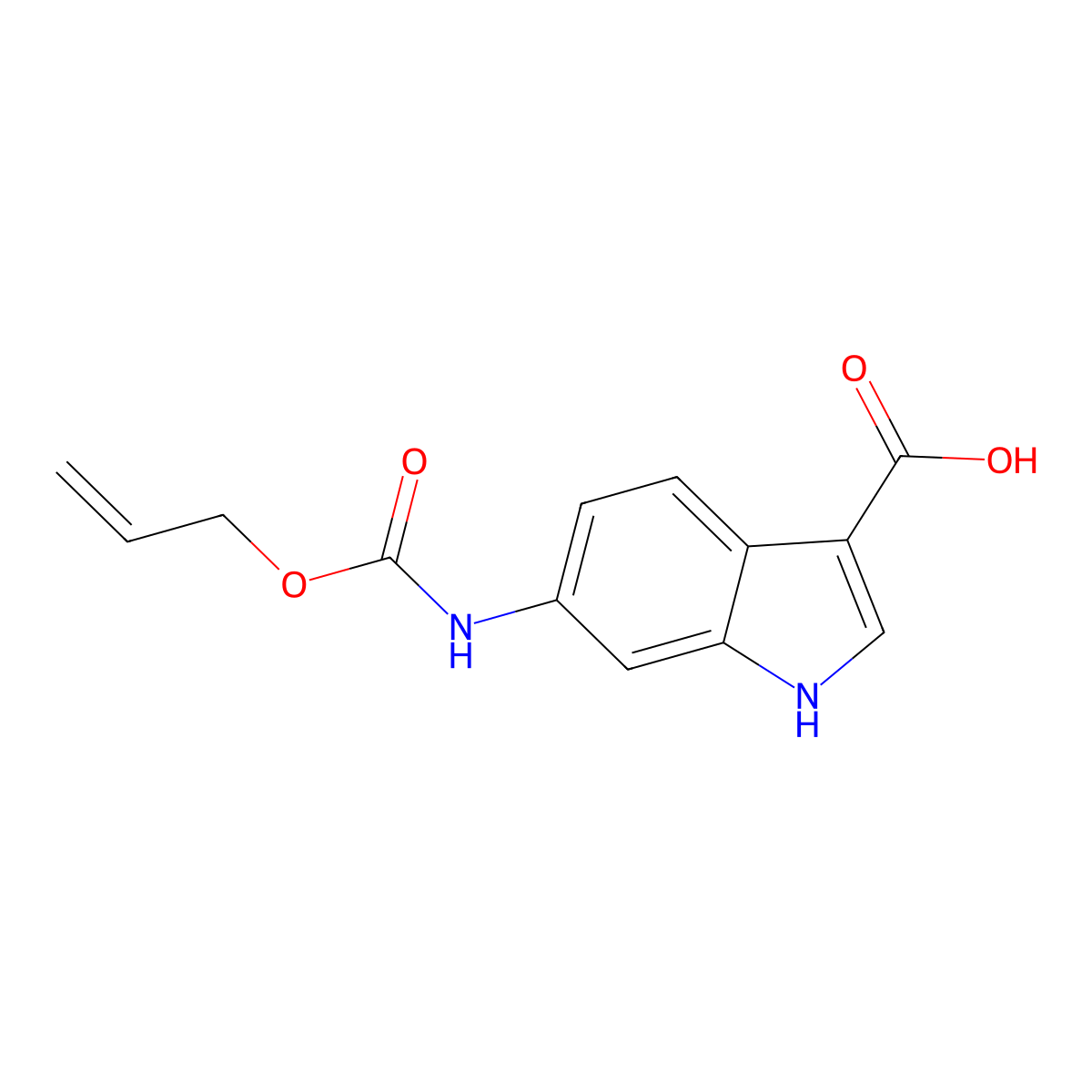 6-{[(prop-2-en-1-yloxy)carbonyl]amino}-1H-indole-3-carboxylic acid molecular structure, CAS 2680670-64-6