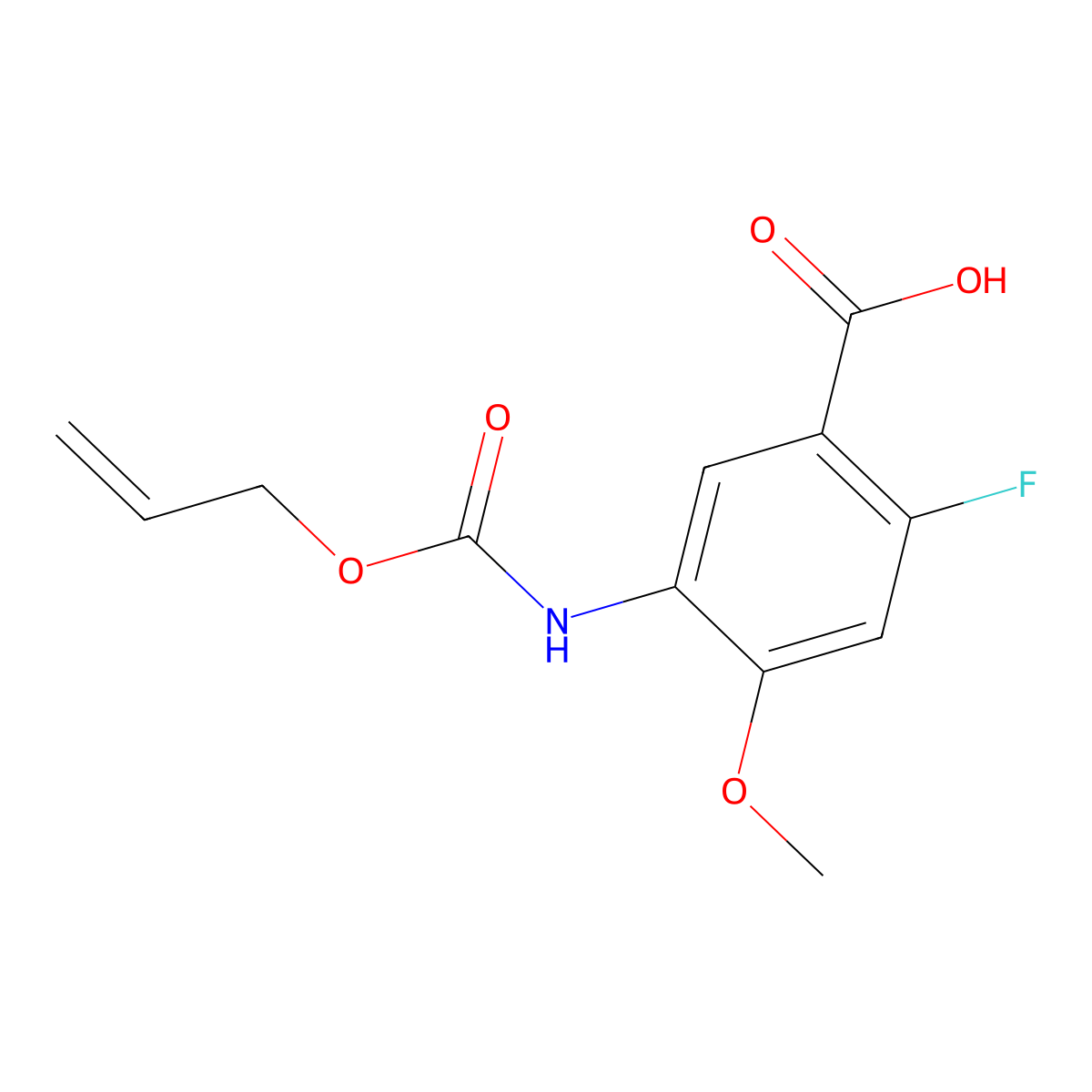 2-Fluoro-4-methoxy-5-{[(prop-2-en-1-yloxy)carbonyl]amino}benzoic acid molecular structure, CAS 2680670-79-3