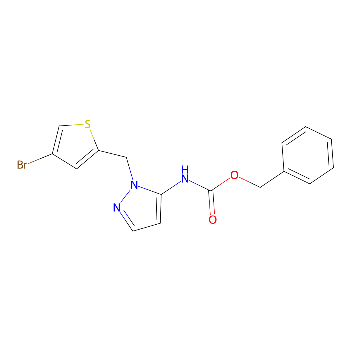 benzyl N-{1-[(4-bromothiophen-2-yl)methyl]-1H-pyrazol-5-yl}carbamate molecular structure, CAS 2680670-87-3