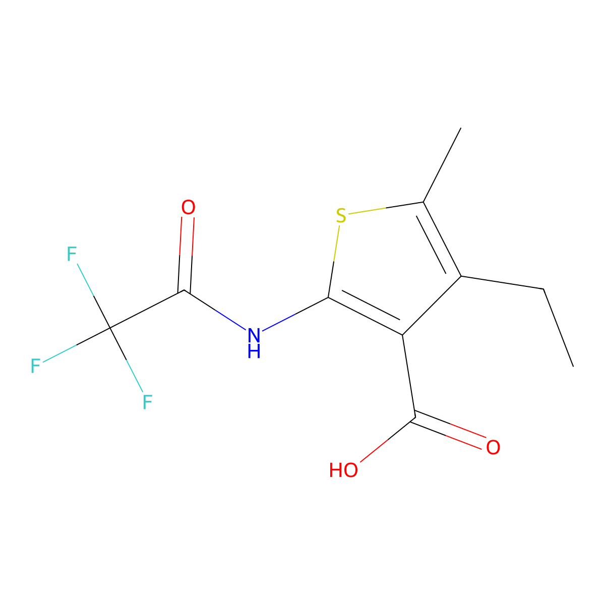 4-Ethyl-5-methyl-2-(2,2,2-trifluoroacetamido)thiophene-3-carboxylic acid molecular structure, CAS 2680670-90-8